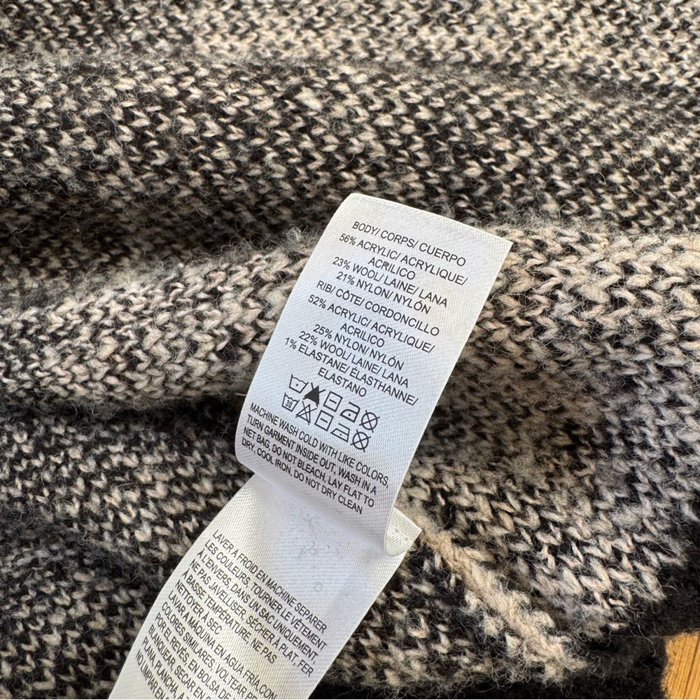 Lucky Brand Black Ivory Buffalo Plaid Open Front Wool Blend Cardigan - Picture 8 of 8
